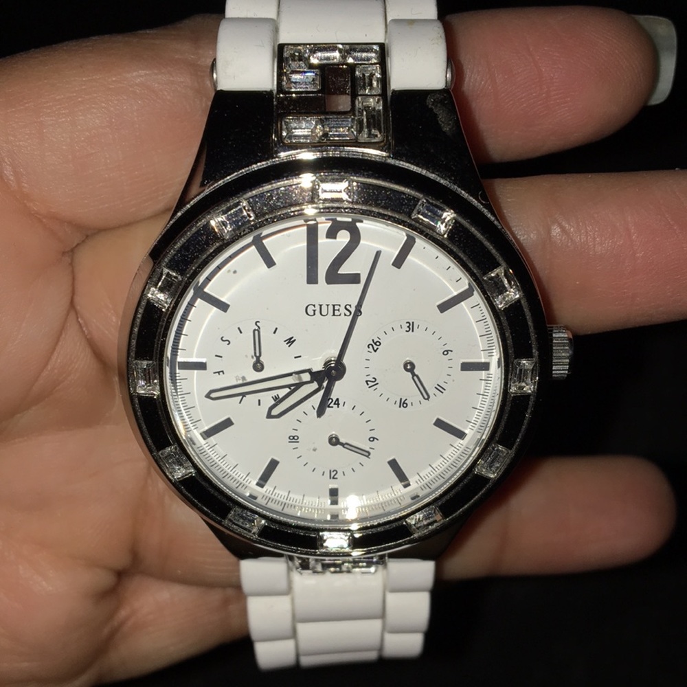Guess Women’s White Crystal Watch